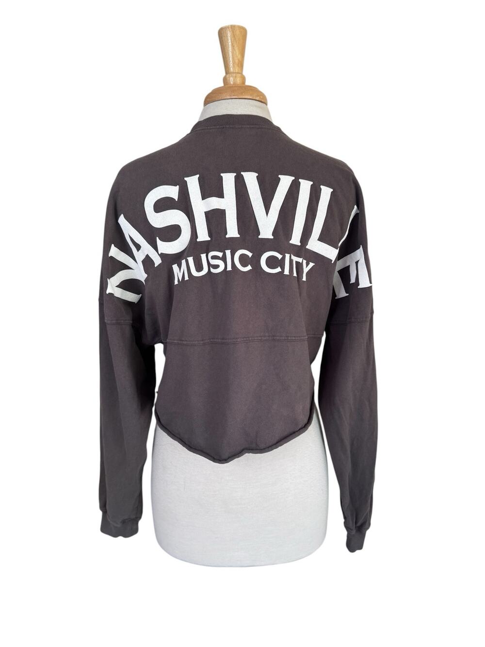 SPIRIT JERSEY Nashville Music City Brown Crop Long Sleeve Top Size Small Womens